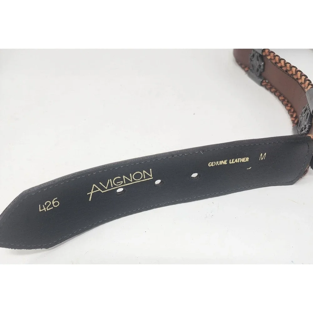 Avignon Genuine Leather Belt Women's M Brown Concho Plates Boho Western